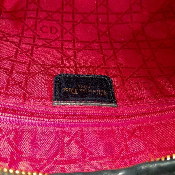 Christian Dior Lady Hand Bag Black Leather